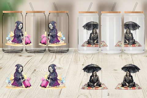 Glass Can Sarcastic Aloha Reaper Watercolor Sublimation artnoy 