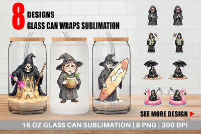 Glass Can Sarcastic Aloha Reaper Watercolor Sublimation artnoy 
