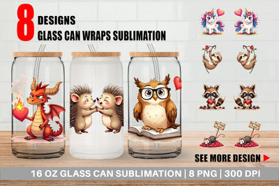 Glass Can Sarcastic Animals Valentine Cynical Critters Watercolor Sublimation artnoy 