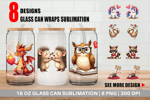 Glass Can Sarcastic Animals Valentine Cynical Critters Watercolor Sublimation artnoy 