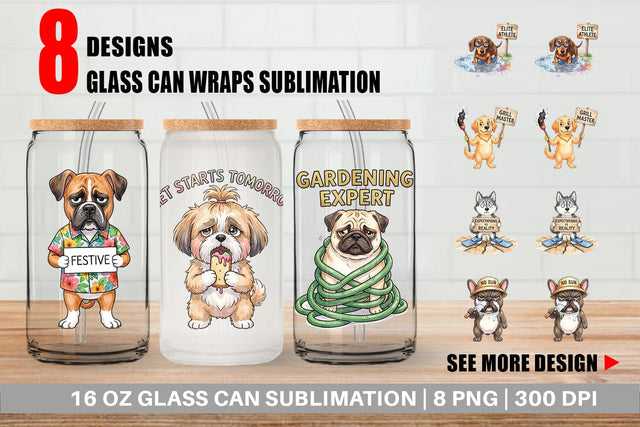Glass Can Sarcastic Anti Summer Dog Watercolor Sublimation artnoy 