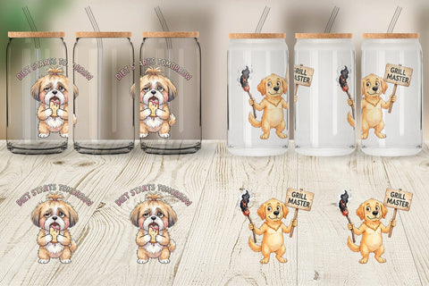 Glass Can Sarcastic Anti Summer Dog Watercolor Sublimation artnoy 