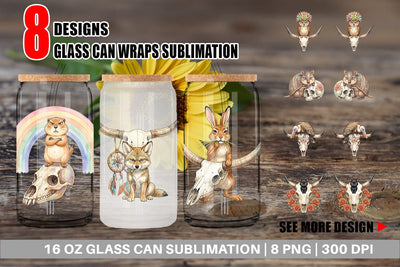 Glass Can Sarcastic Boho Desert Skull Watercolor Sublimation artnoy 