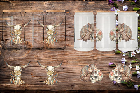 Glass Can Sarcastic Boho Desert Skull Watercolor Sublimation artnoy 