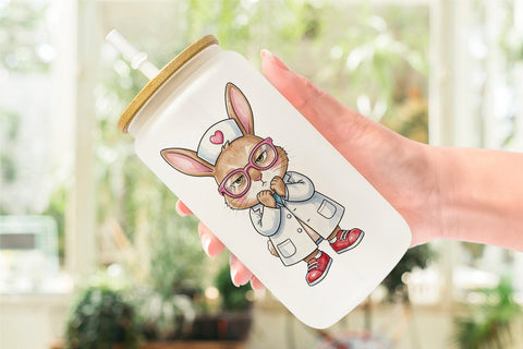Glass Can Sarcastic Bunny Nurse Vibes Sublimation artnoy 