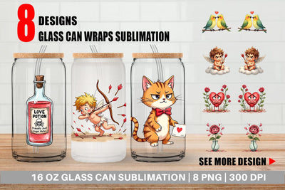 Glass Can Sarcastic Cupid Watercolor Funny Anti-Valentine Sublimation artnoy 