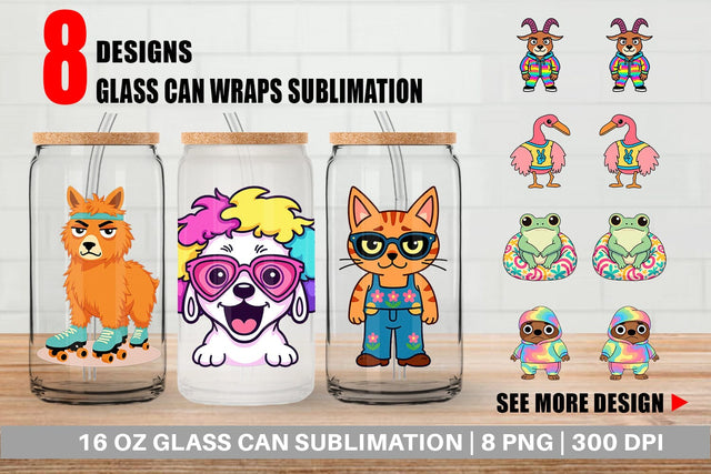 Glass Can Sarcastic Groovy Critters Sublimation artnoy 