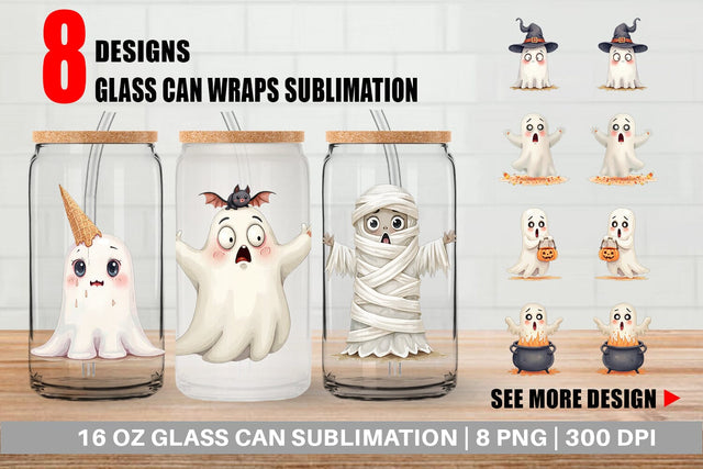 Glass Can Sarcastic Halloween Ghost Sublimation artnoy 