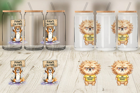 Glass Can Sarcastic Heatwave Dog Watercolor Sublimation artnoy 