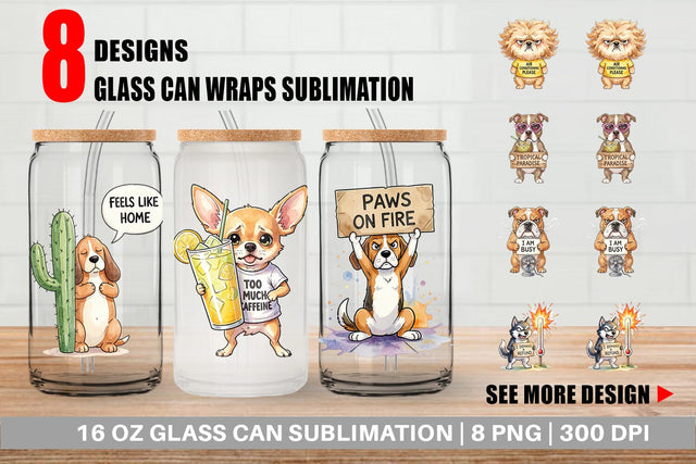 Glass Can Sarcastic Heatwave Dog Watercolor Sublimation artnoy 