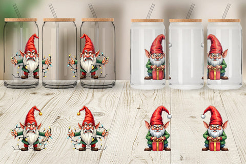 Glass Can Sarcastic Holiday Gnomes Watercolor Sublimation artnoy 