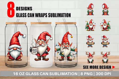 Glass Can Sarcastic Holiday Gnomes Watercolor Sublimation artnoy 