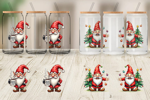 Glass Can Sarcastic Holiday Gnomes Watercolor Sublimation artnoy 