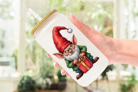 Glass Can Sarcastic Holiday Gnomes Watercolor Sublimation artnoy 