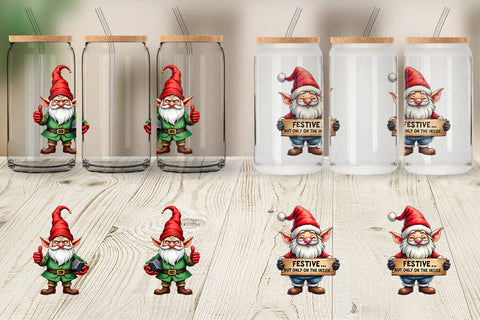 Glass Can Sarcastic Holiday Gnomes Watercolor Sublimation artnoy 