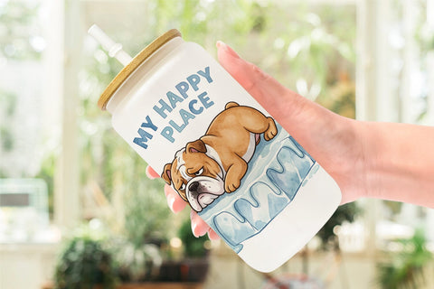 Glass Can Sarcastic Lazy Summer Dog Watercolor Sublimation artnoy 