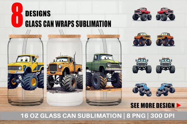 Glass Can Sarcastic Monster Trucks Sublimation artnoy 
