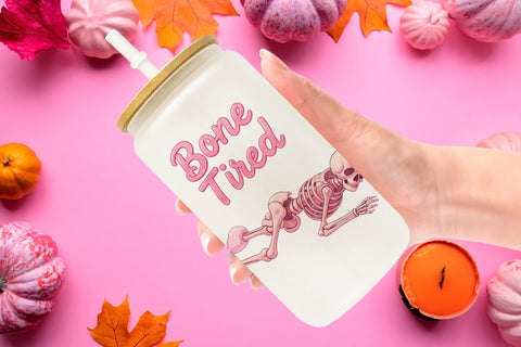 Glass Can Sarcastic Pink Skeleton Coquette Sublimation artnoy 