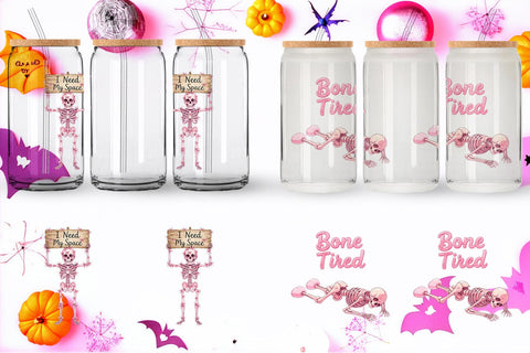 Glass Can Sarcastic Pink Skeleton Coquette Sublimation artnoy 