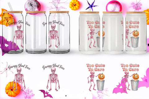 Glass Can Sarcastic Pink Skeleton Coquette Sublimation artnoy 