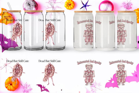 Glass Can Sarcastic Pink Skeleton Coquette Sublimation artnoy 