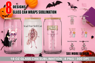 Glass Can Sarcastic Pink Skeleton Coquette Sublimation artnoy 
