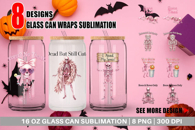 Glass Can Sarcastic Pink Skeleton Coquette Sublimation artnoy 