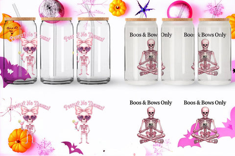 Glass Can Sarcastic Pink Skeleton Coquette Sublimation artnoy 
