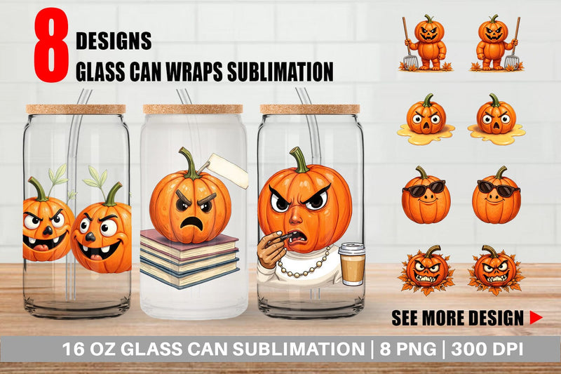 Glass Can Sarcastic Pumpkins Sublimation artnoy 