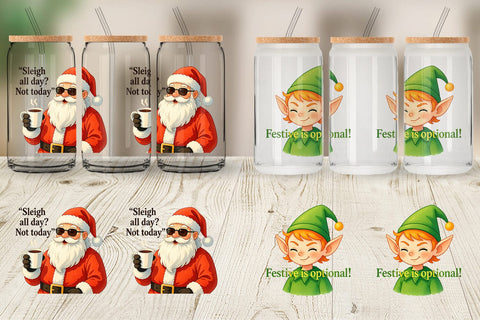 Glass Can Sarcastic Santa Elves Sublimation artnoy 