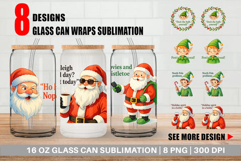 Glass Can Sarcastic Santa Elves Sublimation artnoy 
