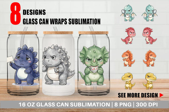 Glass Can Sarcastic Sassy Baby Dinosaur Sublimation artnoy 