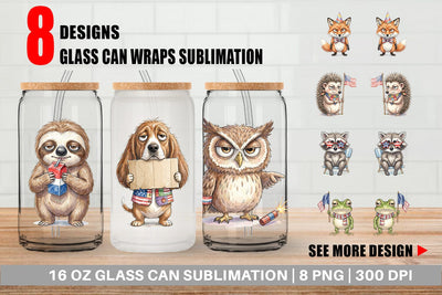 Glass Can Sarcastic Sassy Patriotic Animals Sublimation artnoy 