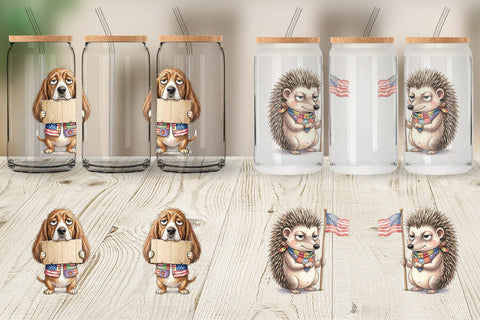 Glass Can Sarcastic Sassy Patriotic Animals Sublimation artnoy 