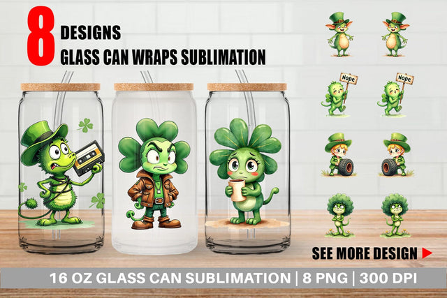 Glass Can Sarcastic Shamrock Sublimation artnoy 