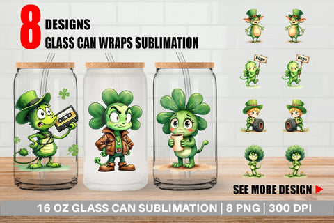 Glass Can Sarcastic Shamrock Sublimation artnoy 