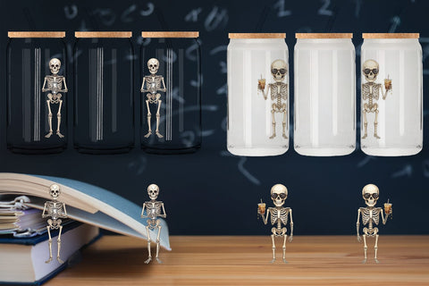 Glass Can Sarcastic Skeleton Dark Academia Sublimation artnoy 