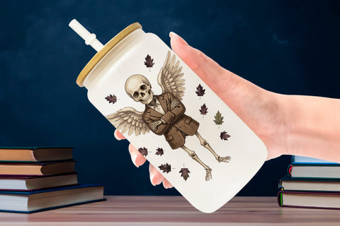 Glass Can Sarcastic Skeleton Dark Academia Sublimation artnoy 