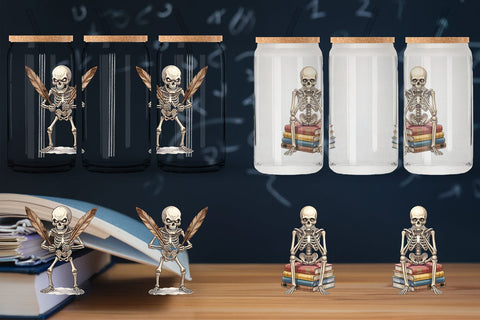 Glass Can Sarcastic Skeleton Dark Academia Sublimation artnoy 
