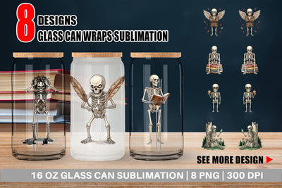 Glass Can Sarcastic Skeleton Dark Academia Sublimation artnoy 