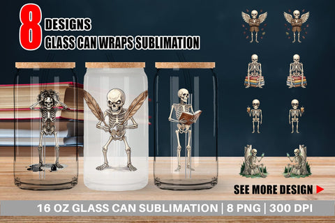 Glass Can Sarcastic Skeleton Dark Academia Sublimation artnoy 