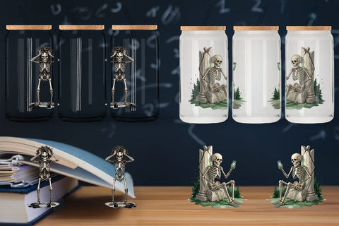 Glass Can Sarcastic Skeleton Dark Academia Sublimation artnoy 