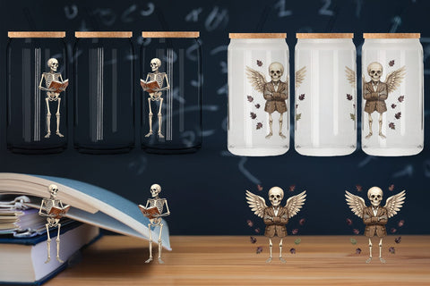 Glass Can Sarcastic Skeleton Dark Academia Sublimation artnoy 