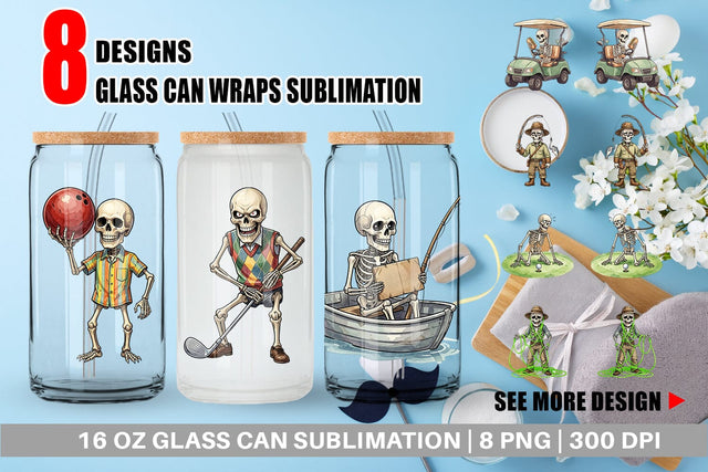 Glass Can Sarcastic Sports Dad Bone Watercolor Sublimation artnoy 