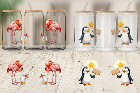 Glass Can Sarcastic Summer Animals Watercolor Sublimation artnoy 