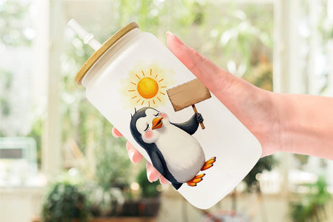 Glass Can Sarcastic Summer Animals Watercolor Sublimation artnoy 