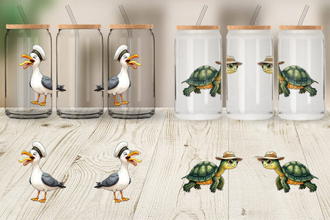 Glass Can Sarcastic Summer Animals Watercolor Sublimation artnoy 