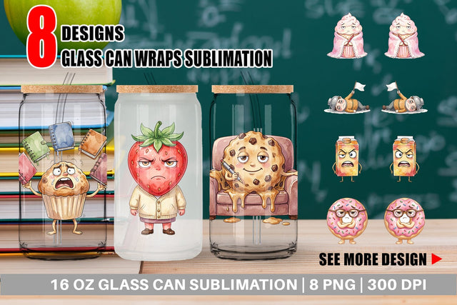 Glass Can Sarcastic Teacher Snack Watercolor Sublimation artnoy 