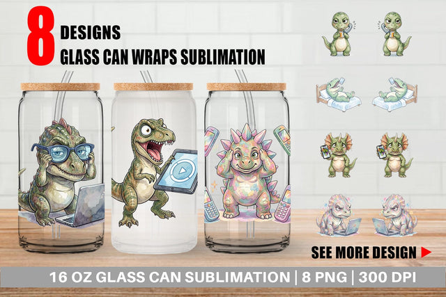 Glass Can Sarcastic Tech Fatigued Dinosaur Sublimation artnoy 