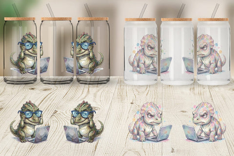 Glass Can Sarcastic Tech Fatigued Dinosaur Sublimation artnoy 